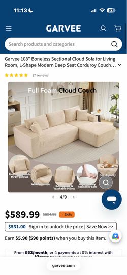 L Shaped Cloud Couch