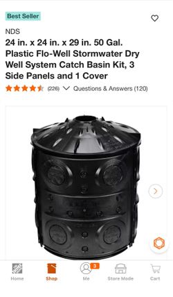NDS 24 in. x 24 in. x 29 in. 50 Gal. Plastic Flo-Well Stormwater Dry Well System Catch Basin Kit, 3 Side Panels and 1 Cover