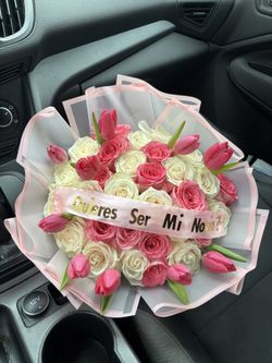 36 Roses With Tulips Bouquet 