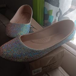Ladies Champagne Flat Bling Shoes 