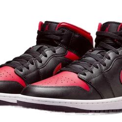 New Men Nike Jordan 1 Mid Bred Black/Varsity Red/Summit White DQ8426-067 size 12