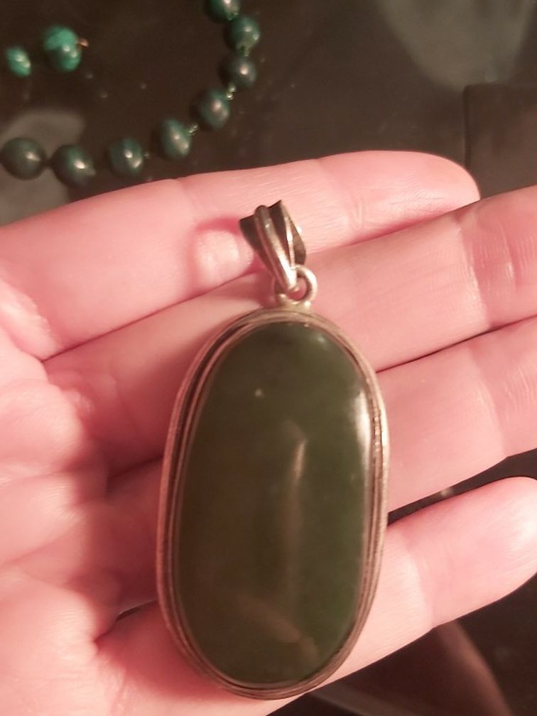 Sterling Silver Vintage Jade? Pendant