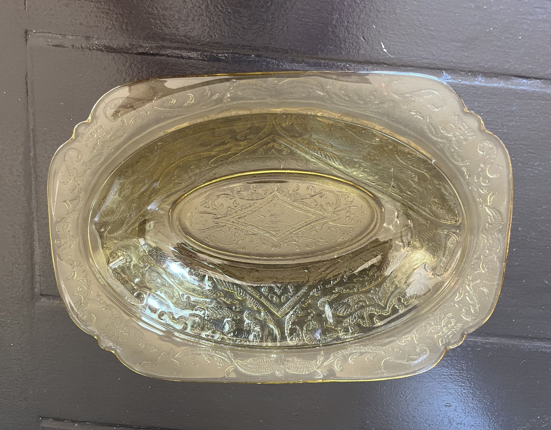 Vintage 1932-39 Yellow Depression Glass 10" Oval Vegetable Madrid Amber by Federal Glass
