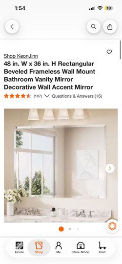 KeonJinn 48x36 Beveled Frameless Wall Mirror