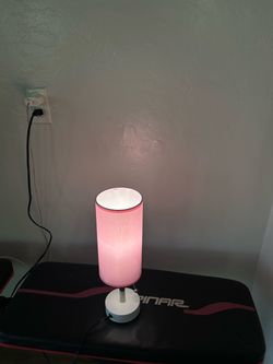 Small Table Lamp with Pink Cylinder Shade