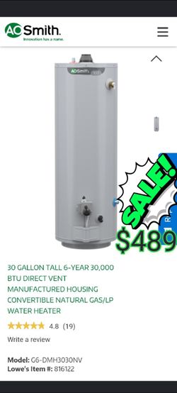 A.O. Smith Signature 100 30-Gallon Tall 30000-BTU Natural Gas/Liquid Propane Water Heater