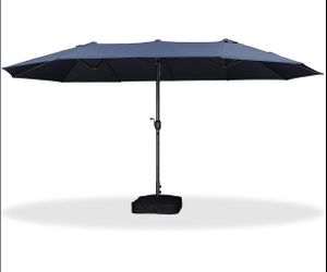 15 Foot Double Sided Umbrella with Base,  Navy Blue -