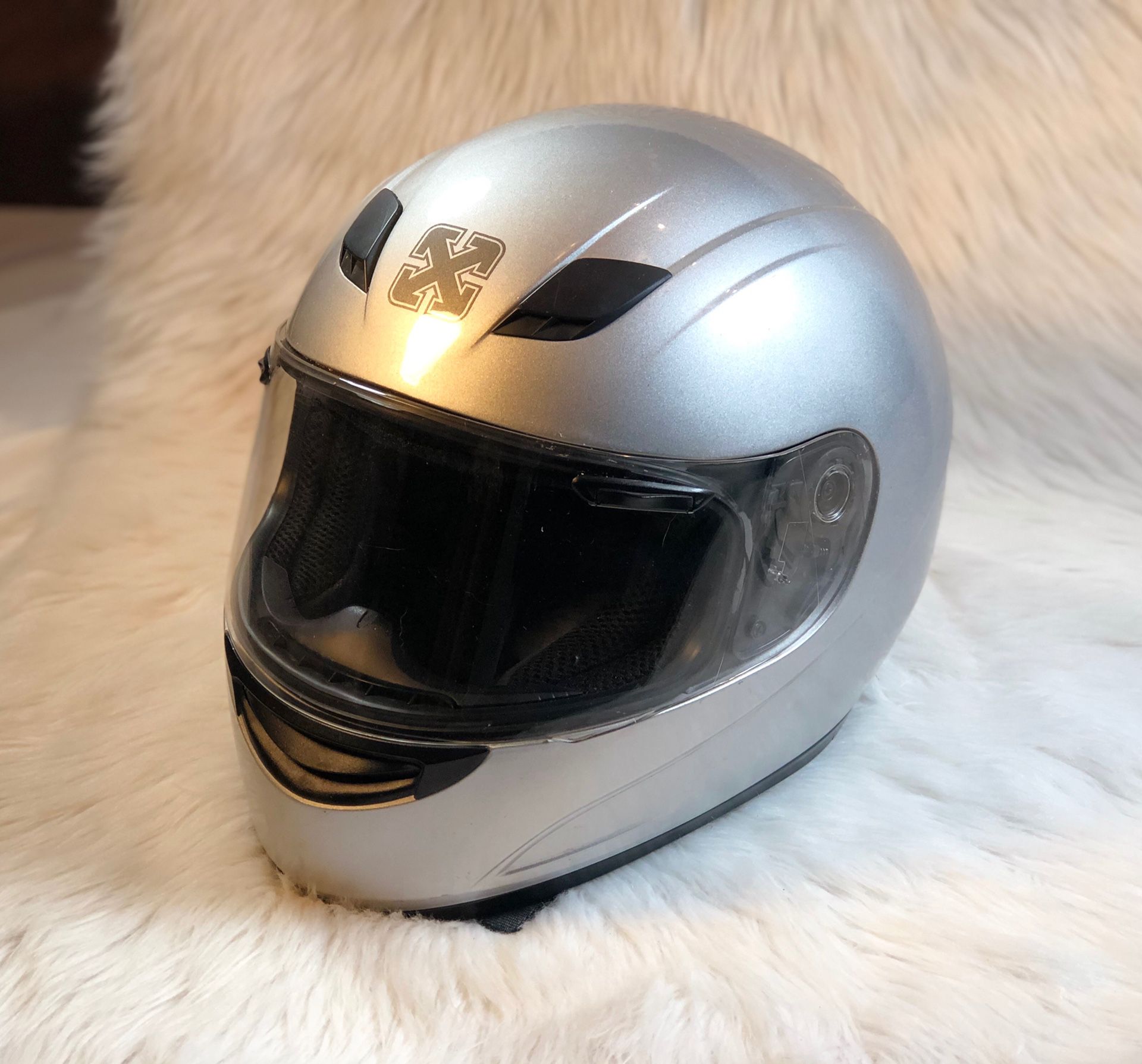 SPARX Hard Helmet Gear Silver Motorcycle Biker Sz XL Men’s