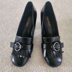 Nine West 2 1/2" Black Leather Heeled Mule Loafer - Size 6M