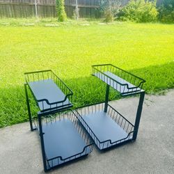 Set of 2 Metal Adjustable Height Under Sink Storage Organizer Pull Out Shelves New Condition 