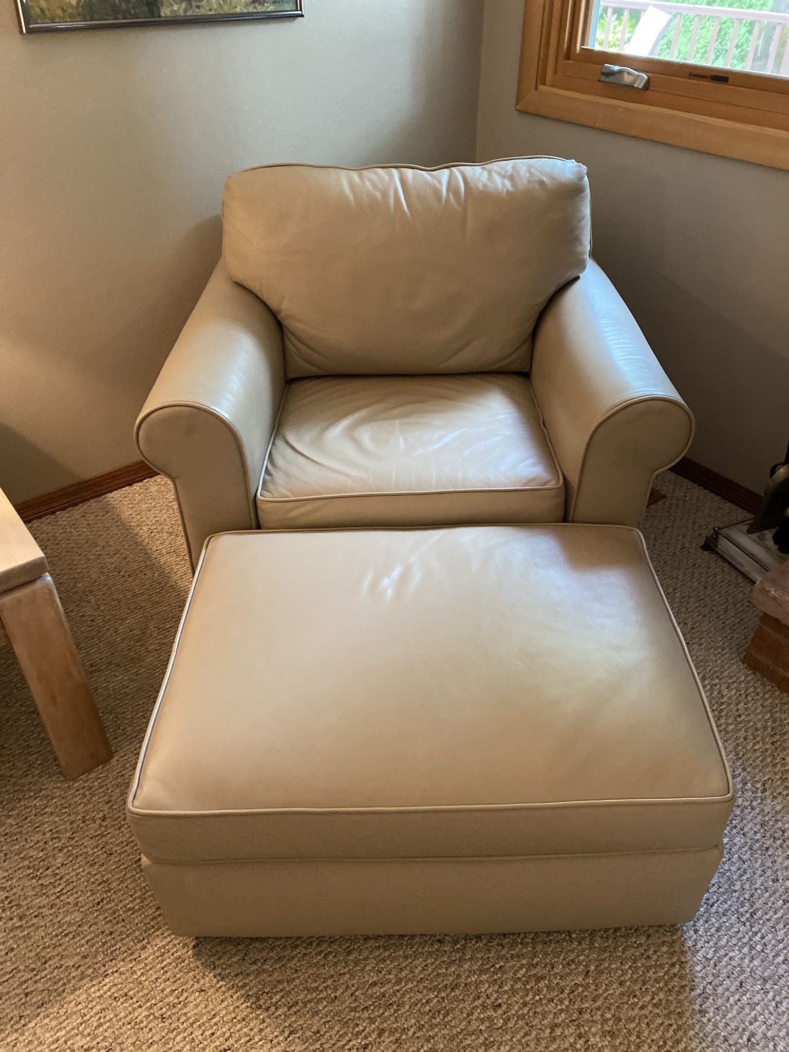 Real Leather Pottery Barn Armchair And Matching Ottoman for Sale in