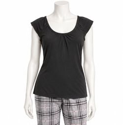 Womens Black Lace Trim Sleepwear Pajama Top L/G (12-14)