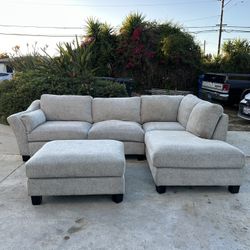 Gray Sectional Sofa Couch w Ottoman 