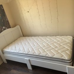 White twin bed frame and mattress 