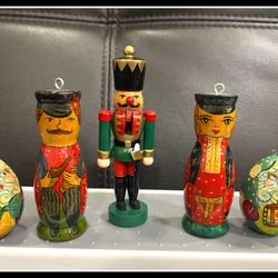 2 Vintage RUSSIAN Balalaika Matryoshka Wooden Man Lady Handpainted.USSR. + 3 Extra Pieces 