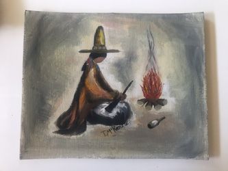 Vintage Southwestern Native American Canvas Painting 