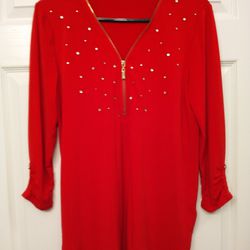 Red Ornate Long Sleeve Tunic Top