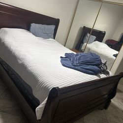 Queen Size Bed Frame, Mattress With Dresser. Barely Used. 