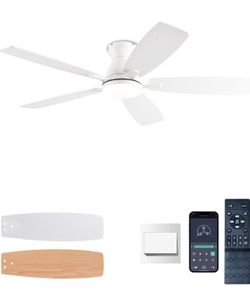 NKPU Ceiling Fans with Lights, Low Profile Ceiling Fan with Light and Remote/APP Control, DC Motor, Noiseless, Flush Mount, 52inch White Ceiling Fan f