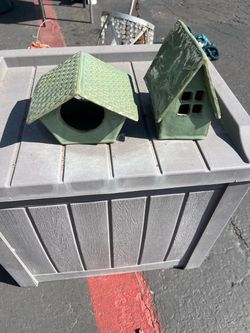 Ceramic Birdhouse Set of 2 Green Glazed
