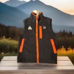 Puma The Neverworn Sherpa Full Zip Vest Mens Size M Athletic Navy/Orange