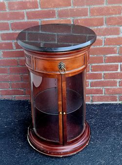 Mahogany black granite marble stone side end table entry stand nightstand curio display cabinet case