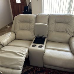 White Leather, Electric Recliner, Loveseat