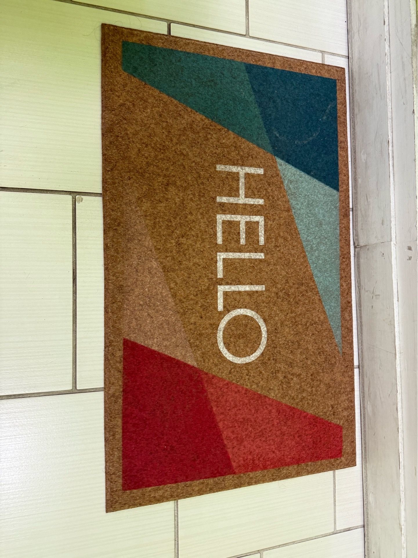 1'6"x2'6" 'Hello' Bright Block Faux Coir Doormat Beige - Room Essentials™: Outdoor Welcome Mat