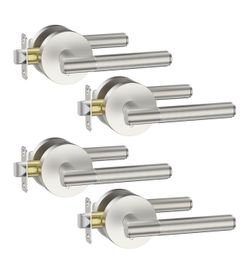 Asidrama 4 Pack Privacy Brushed Satin Nickel Door Handles, Door Lever with Door Knobs Indoor for Bedroom or Bathroom, Heavy Duty Door Handles Interior