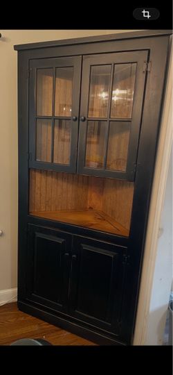 Black Wood Corner Cabinet with Glass Doors