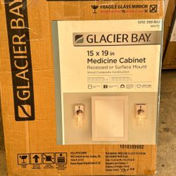 Glacier Bay 15-1/4 in. W x 19-3/8 in. H Rectangular Framed Recessed or Surface-Mount Bathroom Medicine Cabinet with Mirror, White
