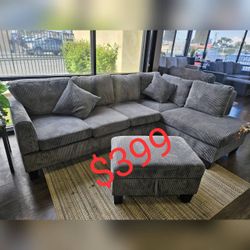 Corduroy 3 Pc Sectional Sofa With Ottoman  - Limited Time Offer 
