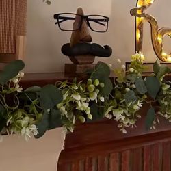 2 Pcs /Artificial Eucalyptus Leaves Greenery Garland Faux Plant Spring Vines With White Flowers Berries Wedding Home Party 