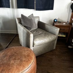 Restoration Hardware Leather Oliver Track Arm Swivel Chair for Sale in Fullerton CA OfferUp