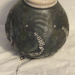 Kokopelli Figurines Pottery Pot Vase Signed Ben Diller 2003 9” Tall