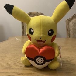 Pikachu Holding A Heart Pokeball With Tags