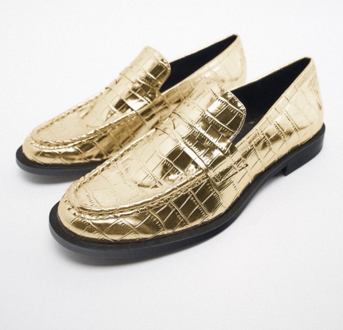 Zara Gold Croc Loafers