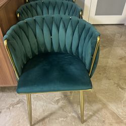 Nrizc Woven Dining Chairs Set of 4, Velvet Upholstered Dining Chairs with Gold Metal Legs, Modern Accent Chairs for Living