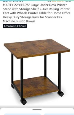 MARTY 22"x15.75" Large Under Desk Shelf 2-Tier cart storage KS200 rack rolling table rustic brown
