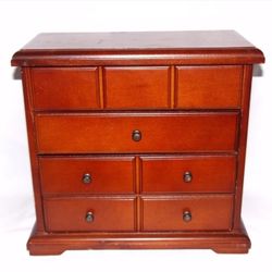 Vintage Mahogany Wooden Jewelry Box Chest Valet Dresser Style w/ Mirror Case