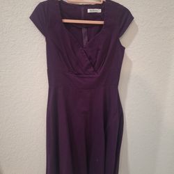 Bloonlinedress Deep Purple Fit & Flare Dress – Size M – Elegant Cap Sleeves
