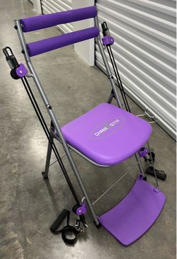 Emson Chair Gym Body Workout 50 Exercises Exercise System Resistance Bands 350 Lbs Purple AS SEEN ON TV Home Fitness Bedroom Garage Cushion Seat Light