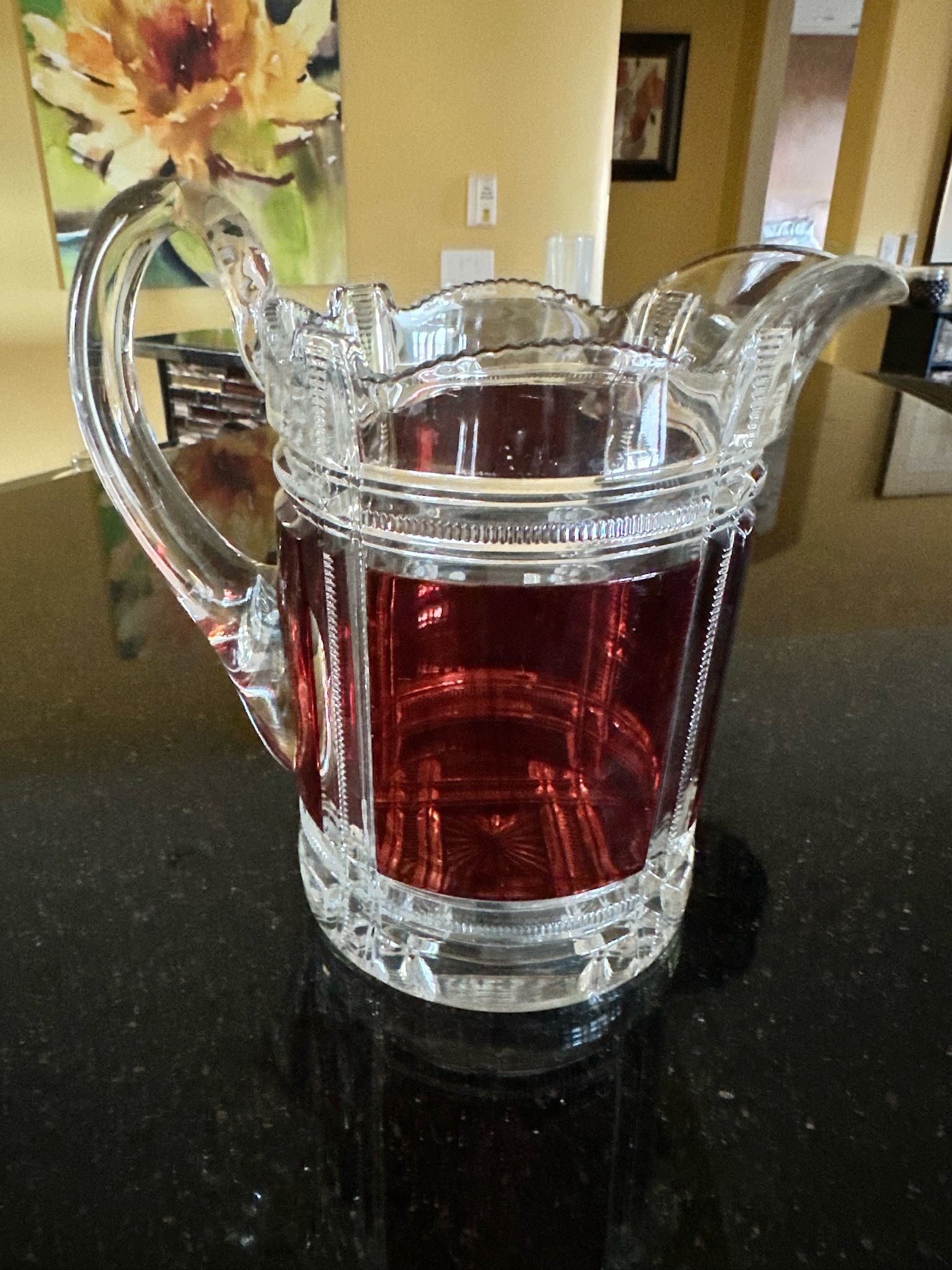 Antique Red Glass Beer Pitcher