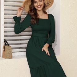BRAND NEW IN BAG Genhoo Women's Summer Wrap V Neck Cap Sleeve Beach Pleated Hem Party Midi Dress Large 	