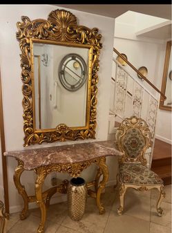 Mirror and marble vanity set