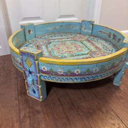 World Market Distressed Floral Painted Grinder Table