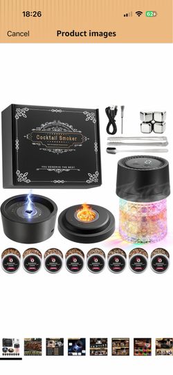 Electric Whiskey Smoker Kit with Mood Lighting, Cocktail Smoker Kit with 8 Wood Chips,4 Reusable ice Cubes，No Butane Needed,Old Fashioned Bourbon Smok