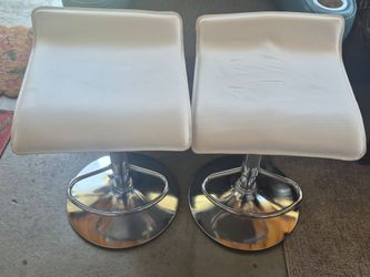 White Faux Leather Swivel Bar Stools Adjustable Height