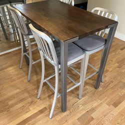 Crate & Barrel commercial grade dining table with rare counter height Crate & Barrel Delta Chairs