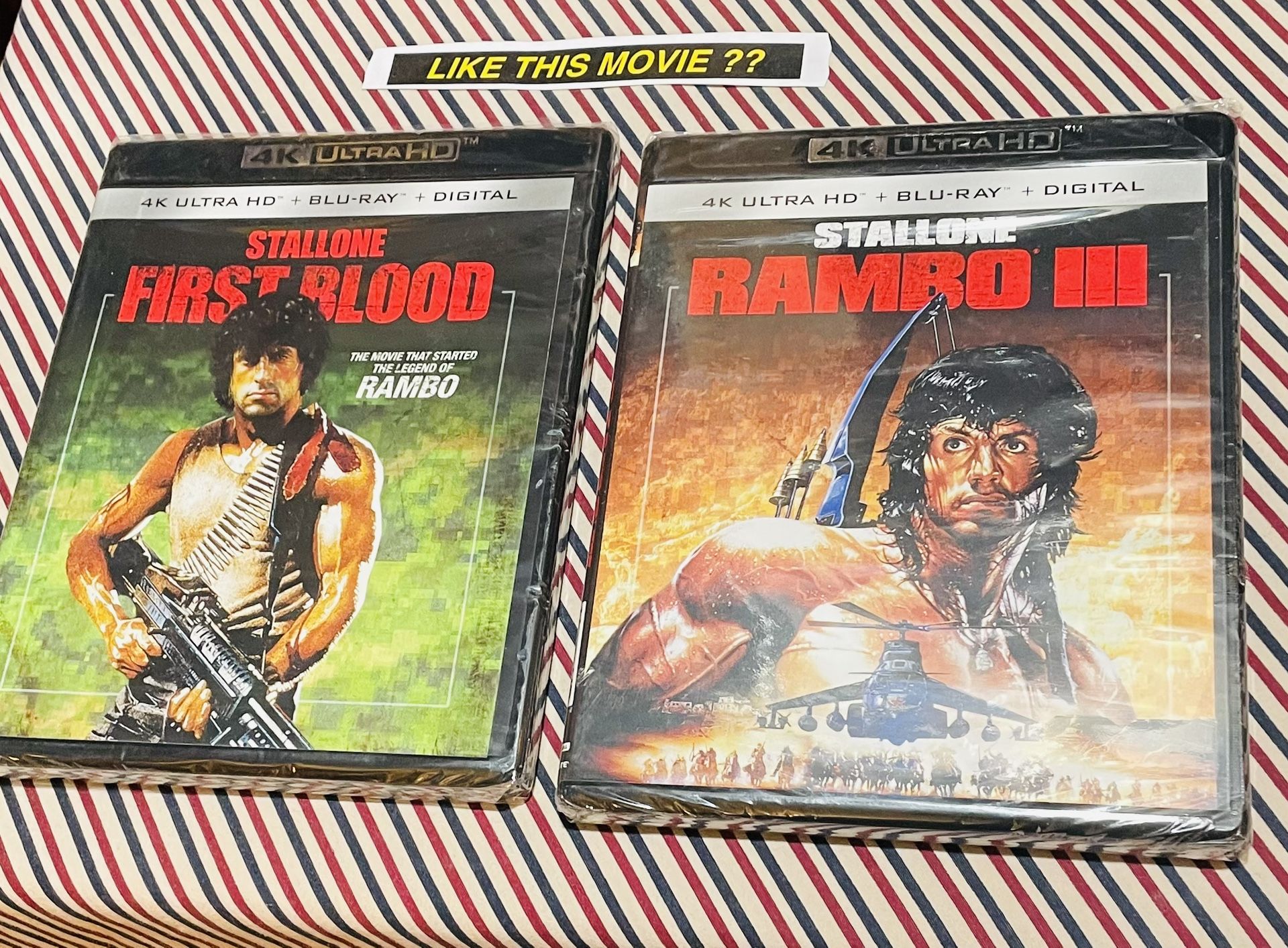 Rambo: First Blood & RAMBO III (3) ~ 4K Ultra + Blu Ray ~ New & Sealed! (RAMBO III showing minor shelf wear) (Digital code may be expired)